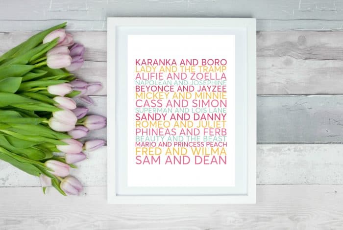 Thrifty Valentines Day personalised couples print